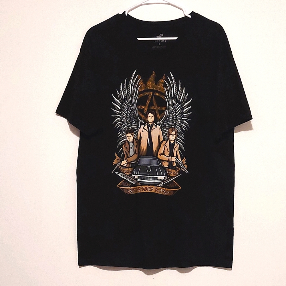 🔥 Supernatural TeeFury Men's Black Short Sleeved Graphic T-shirt EUC Siz